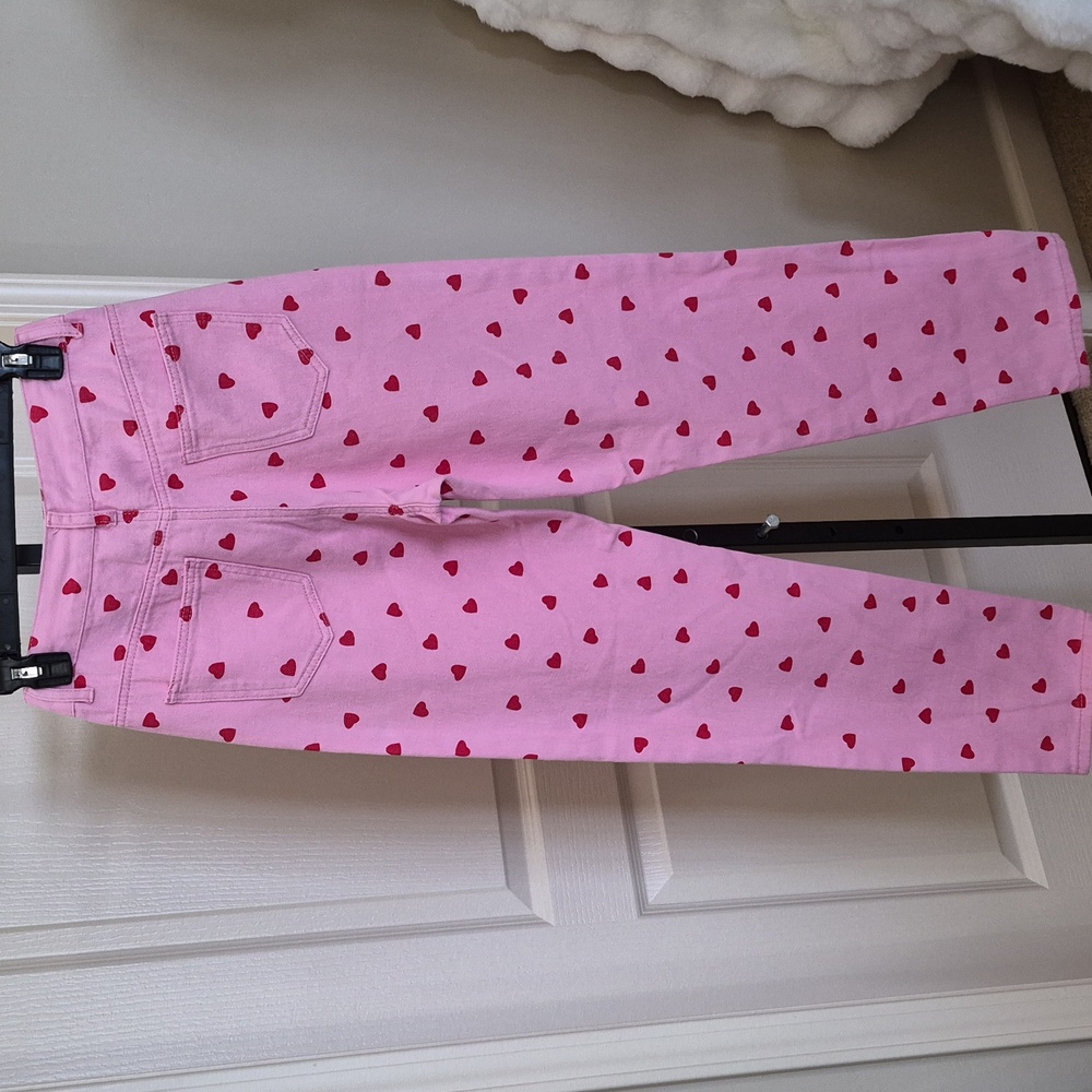Women's Pink Wide Leg Jeans With Heart Pattern Size XS - Picture 2 of 7